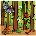 Imaxe dun bosque con insectos. Permite o acceso s actividades de vocabulario.